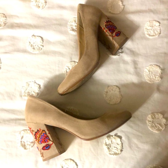 Restricted Shoes - Restricted Taupe Embroidered Block Heels